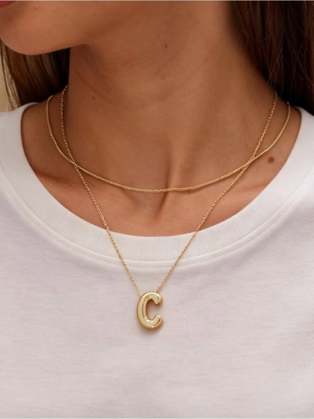 Brand new! Gold C Pendant Necklace & Extra Chain